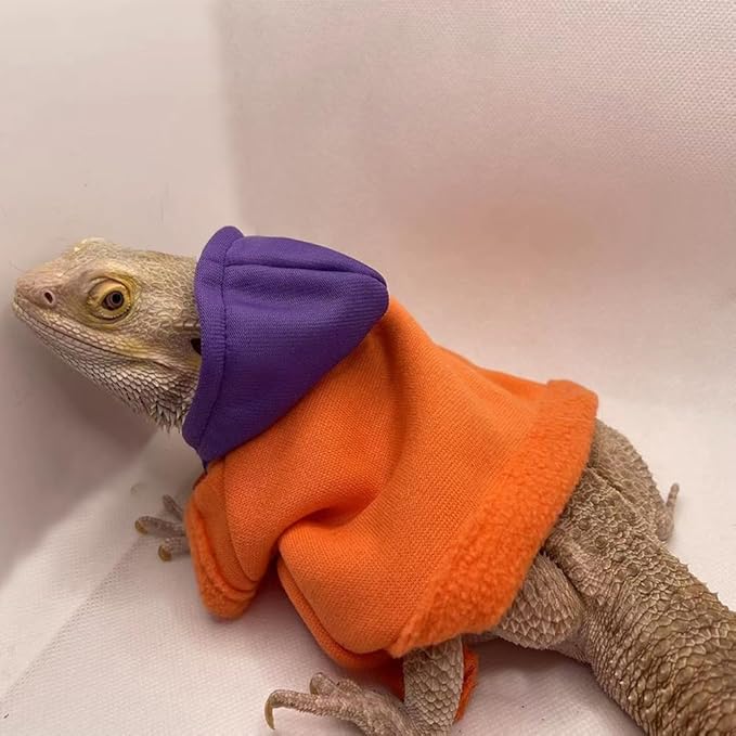 Lizard Clothes for Bearded Dragons Reptile Apparel Handmade Cotton Material Hoodies Sweater for Skin Protection Cool Hoodie Crested Gecko Chameleon (Red Hat, Large)