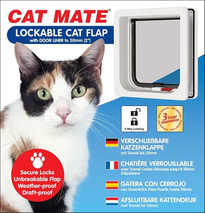 Cat Mate Lockable Cat Flap with Door Liner, White