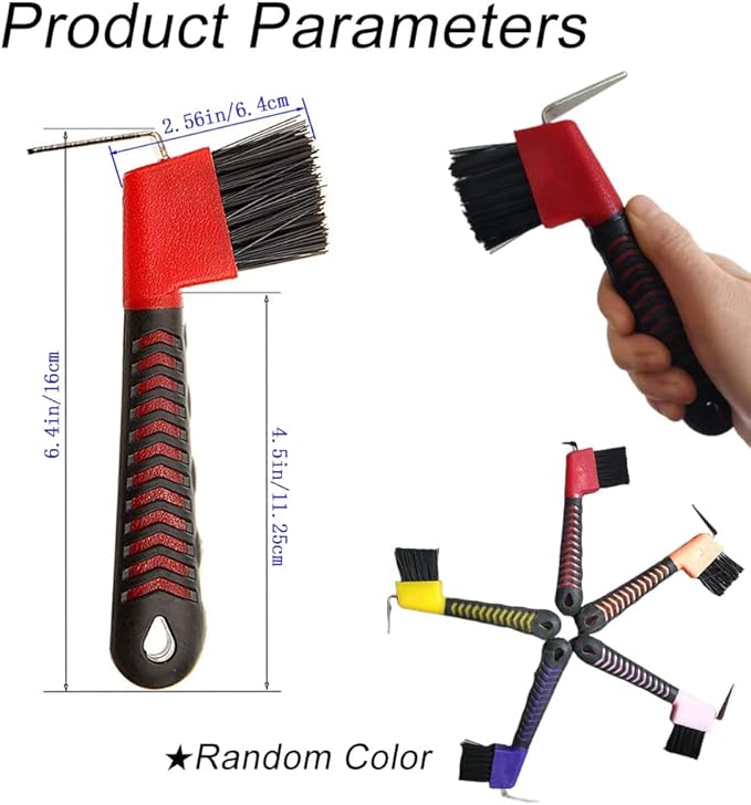 Horse Hoof Pick Brush with Handle, Sturdy Hoofpick Brush, Horseshoe Brush Horses Hoof Groove Cleaner for Horses, Donkey, Goat, Tires and Hiking Boots(Random Colour)