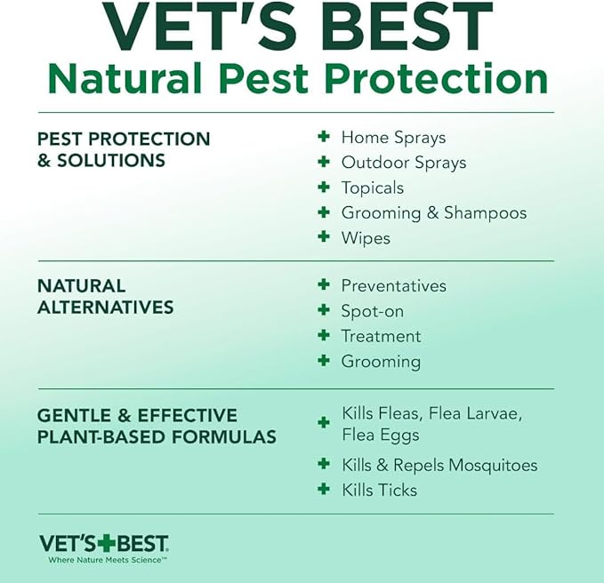 Vet's Best Flea and Tick Home Spray - Dog Flea and Tick Treatment for Home - Plant-Based Formula - Certified Natural Oils,Green - 32 oz