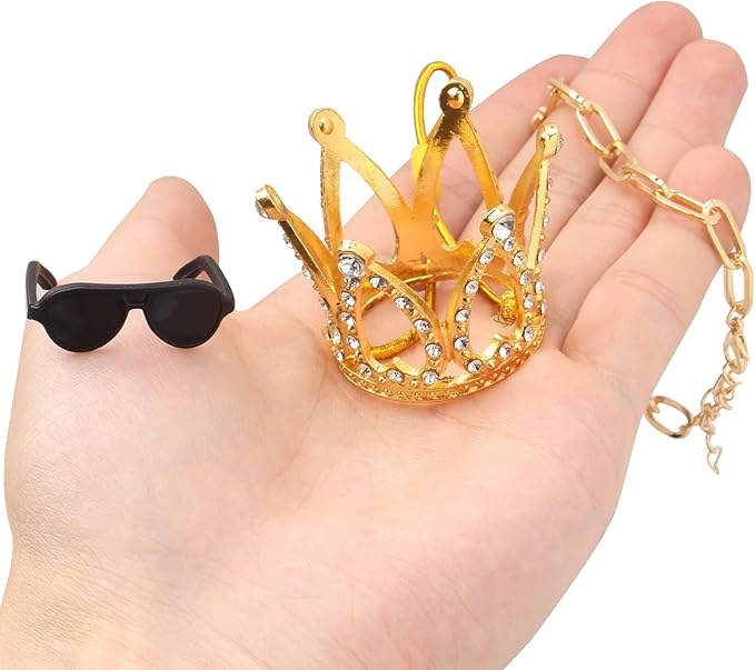 Bearded Dragon Accessories Set Including Crown Necklace Sunglasses with Adjustable Elastic Chin Strap Reptile Clothes Lizards Gecko Chameleon Iguana Frogs for Photo Props Birthday Gift