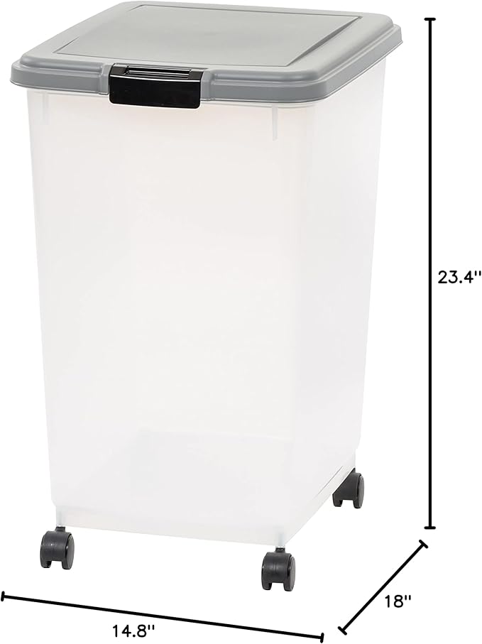 Amazon Basics Airtight Dog Food Storage Container with Scoop, 69 QT, Gray