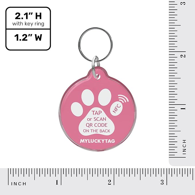 MYLUCKYTAG NFC & QR Code Smart Pet ID Tag Personalized Dog Cat Tag, Online Pet Profile, Pet Location Alert Email