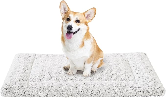 Washable Dog Bed Crate Pad for Medium Small Size Dog Soft Fluffy Kennel Pad Crate Mat for Dog Cage Anti-Slip Comfy Puppy Bed for Pet,23" x 17",Gray