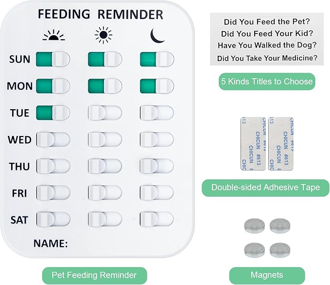 Coolrunner Pet Feeding Reminder Pet Feeding Reminder for Dogs Cats Pet Feed Reminder Magnetic or Double Sided Adhesive Prevent Overfeeding (A Pattern)