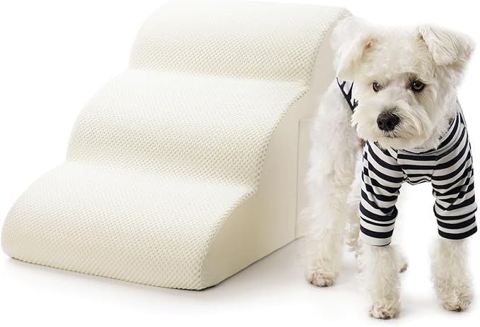 Dog Stairs for Small Dogs, JYpawsiepal dog steps for High Bed and Couch, Pet Ramp with High Density Foam, Non-Slip Balanced Indoor Pet Ramp 3 Step White Pet stairs