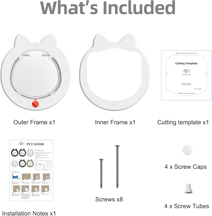 Cat Door with 4 Way Lock,Weatherproof Pet Door for Interior or Exterior Doors, Easy to Install. White.