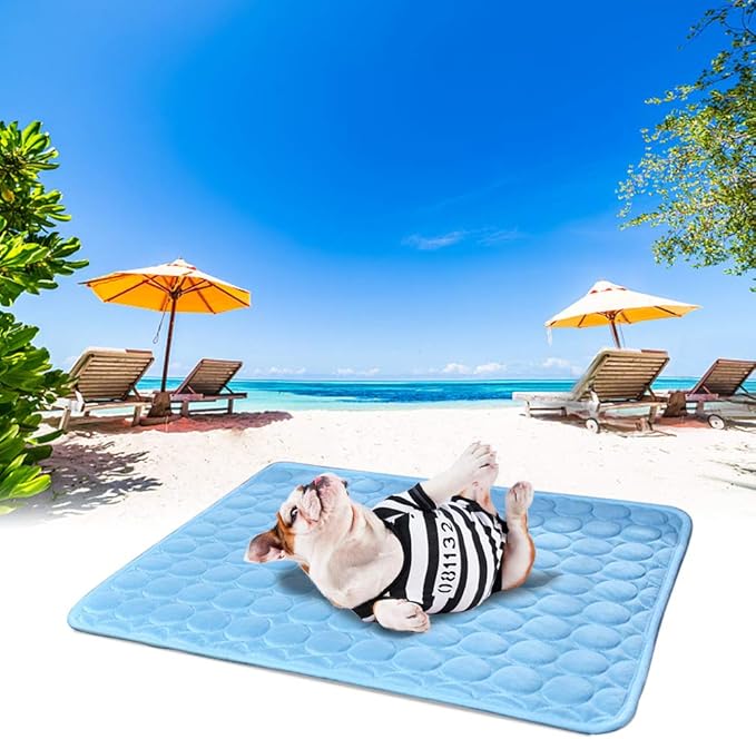 VeMee Cooling Mat Pad for Dogs Cats Ice Silk Mat Cooling Blanket Cushion for Kennel/Sofa/Bed/Floor/Car Seats Cooling (Dog Cooling mat-Blue)