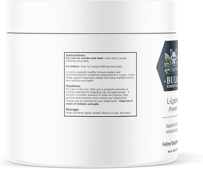 Bulk Essentials L-Lysine Cat Supplement - 250g - Feline L-Lysine Supplement - Formulated for Cats