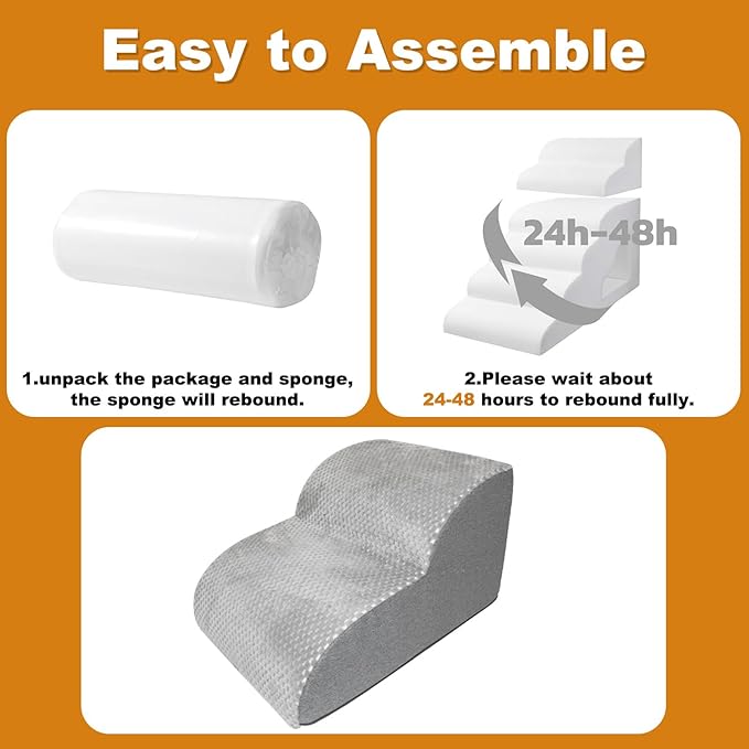 Dog Stairs Ramp for High Bed, Curved Dog Steps for Small Dogs and Cats, Foam Pet Stairs for Couch, Non-Slip Balanced Portable Pet Step Indoor 2 Step