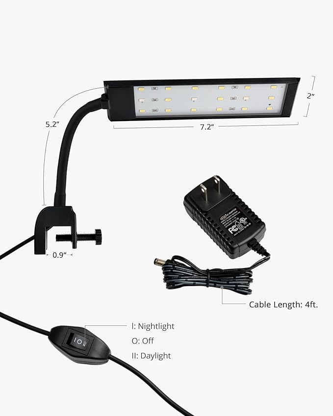 NICREW Fish Tank Clip on Light, Clamp Aquarium Light with White and Blue LEDs, 320LM, 7 Watts