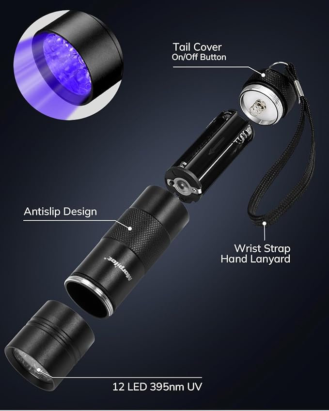 Morpilot Blacklight Flashlights uv Flashlight,12 LED 395nm Ultraviolet Blacklight 2 PCS Black Light Flashlight Mini, Torch Light Pet Urine Detector Light for Dog/Cat, Dry Stains,Resin Curing,Bed Bug