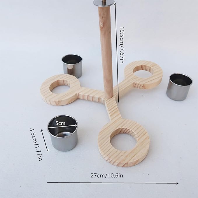 Wooden Bird Perch with 3 Stainless Steel Bird Feeding Dish Cups,Parrot Cage Top Branch Standing Bird Feeder Parrot Food Water Bowls for Parakeets Conures Cockatiels Budgie Parrot