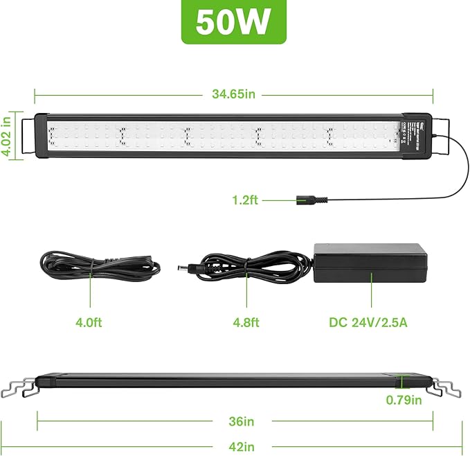 hygger 50W Smart Aquarium Light, Bluetooth LED Light with App Control, Full Spectrum Fish Tank Light with 24/7 Lighting Cycle, 5 Modes, Adjustable Timer, for 36"-42" Freshwater Planted Tank