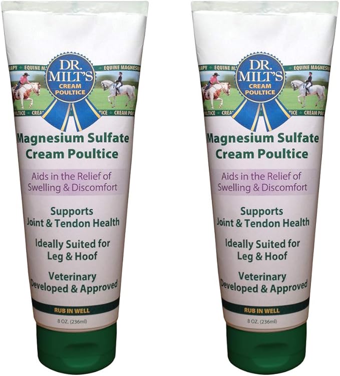 Horse Topical Epsom Salt Pain Relief Ointment Rub: Poultice and Liniment Cream. 2-8oz Cream