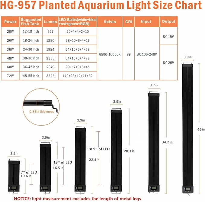 hygger Auto On Off LED Aquarium Light Extendable 12-55 Inches 7 Colors Sunrise Sunset Full Spectrum Light Fixture for Freshwater Planted Tank Build in Timer Sunrise Sunset (36W(24"-30"))
