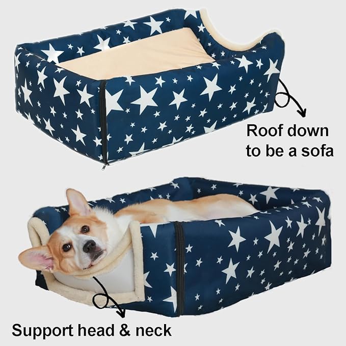 ANPPEX Dog House Indoor,2 in 1 Washable Covered Dog Bed,Insulated Cozy Dog Igloo Cave,XL Size for Medium and Large Dogs,Blue