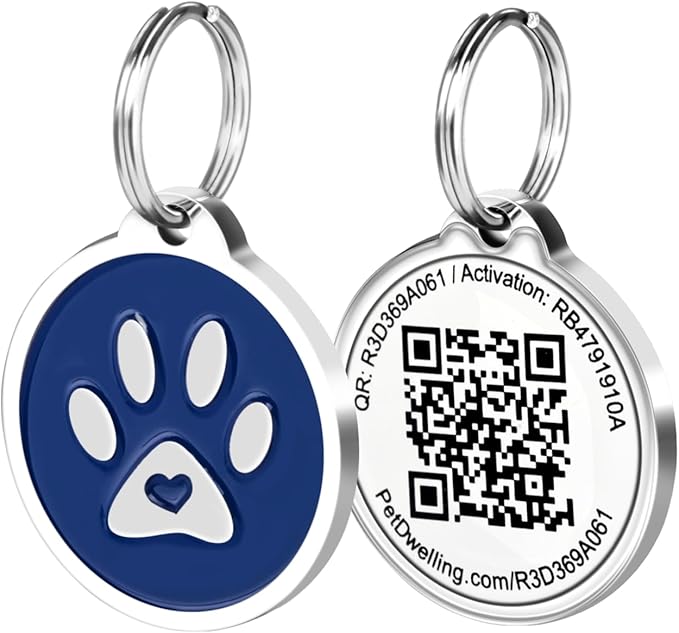 Premium Pet ID Tag for Dogs and Cats: Easy Scan QR Code, Instant Online Pet Profile Access, & Scan Location Alerts(Blue Paw)