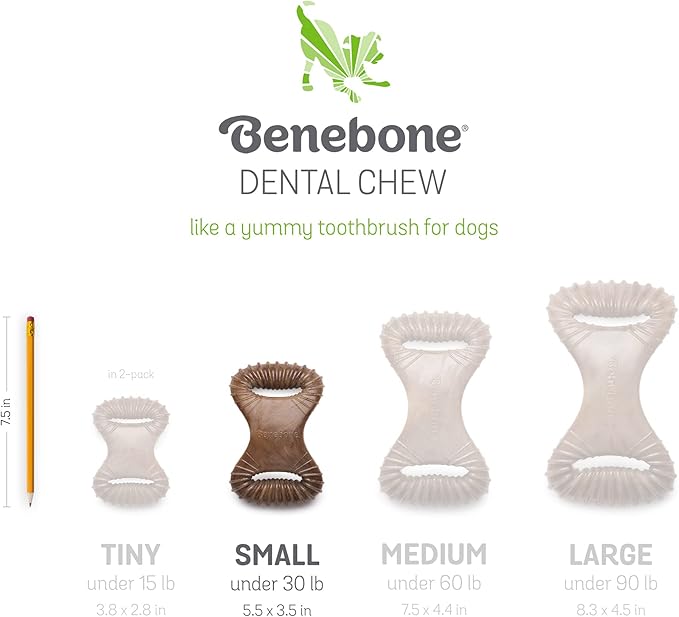 Benebone 2 Count (Pack of 1) Wishbone/Dental Durable Dog Chew Toys, Real Bacon, Made in USA, Small