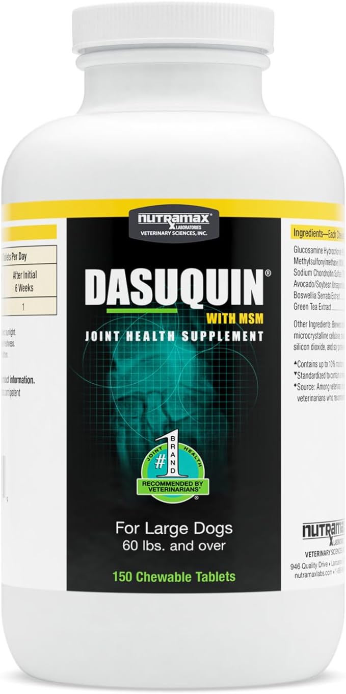 Nutramax Laboratories Dasuquin with MSM Joint Health Supplement for Large Dogs - With Glucosamine, MSM, Chondroitin, ASU, Boswellia Serrata Extract, and Green Tea Extract, 150 Chewable Tablets