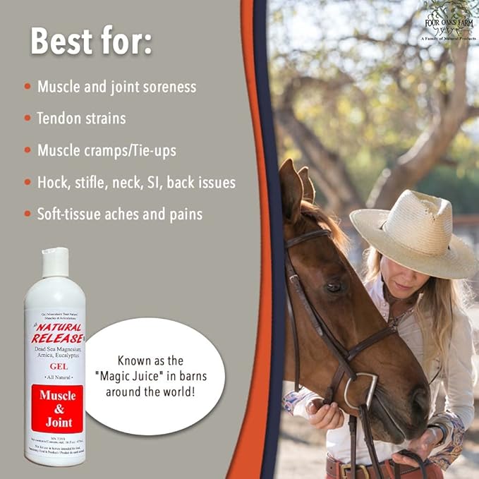 Natural Release Muscle Gel Treatment - Horse Liniment for Sore Muscles, Joint Pain, Tendon & Inflammation Relief - Easy to Use, Fast Acting, Alcohol & Menthol Free (16 oz)