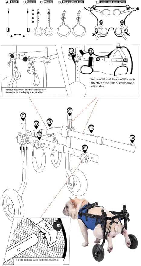 Dog Wheelchair Van. Dog Wheelchair Trolley for rears, Adjustable Dog Wheelchair Trolley for rears, Dog Leg Support and Hip Support for Disabled and Injured Small Dogs