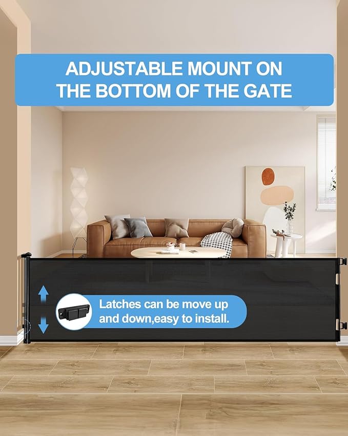 Retractable Baby Gate,Mesh Baby Extra Wide Gate,Extra Long Dog Gate,33" Tall,Large Extends up to 165" Wide,Child Safety Extra Large Gate for Doorways, Stairs, Indoor/Outdoor(Black,33"x165")