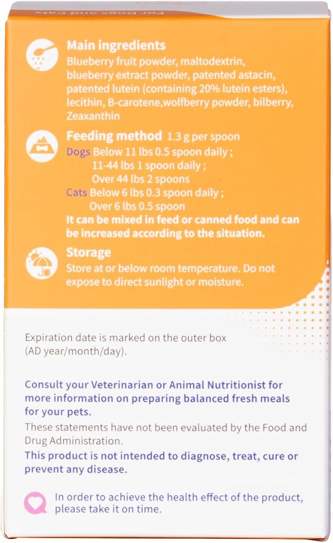 Dog and Cat Eye Care and Health - Lutein & Astaxanthin, Blue Light Defense, Preserve Visual Wellness and Brightness in Eyes/Enhance Vision/Natural Nutrient-Rich Formula - 2.8 Oz