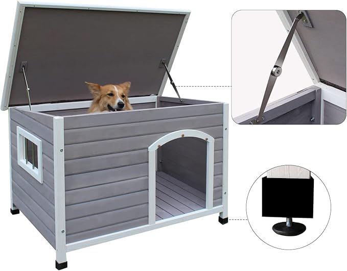 40" Wood Dog Houses Outdoor, Weatherproof Dog Houses Outside with Door Cute Wooden
