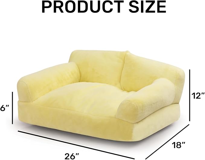 Hollypet Fluffy Plush Pet Sofa Soft Calming Pet Sofa Beds for Medium Small Cats and Dogs, Yellow