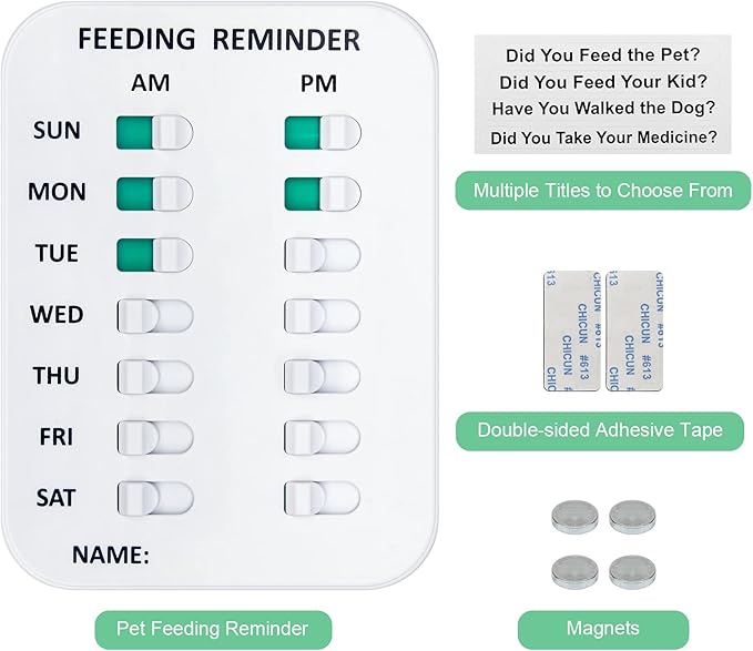 Coolrunner Pet Feeding Reminder for Dogs Cats, Magnetic or Double Sided Adhesive, Prevent Overfeeding