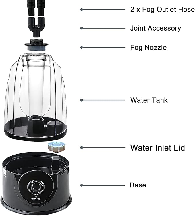 COOSPIDER Reptile Fogger Humidifier Mister for Terrarium Tank with 2 Extension Tubes/Hoses, Pets Mister Adjustable Fog for Reptiles/Amphibians/Snake (3L,380ml/hr)