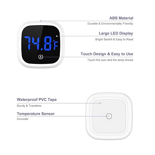 JXTZ 2PCS Aquarium Thermometer, Digital LED Fish Tank Thermometer with Touch Buttons, High Accuracy Stick-on Thermometer, Energy-Saving, Range of 32℉-140°F, for Fish, Axolotl, Turtle, Aquatic, Planted