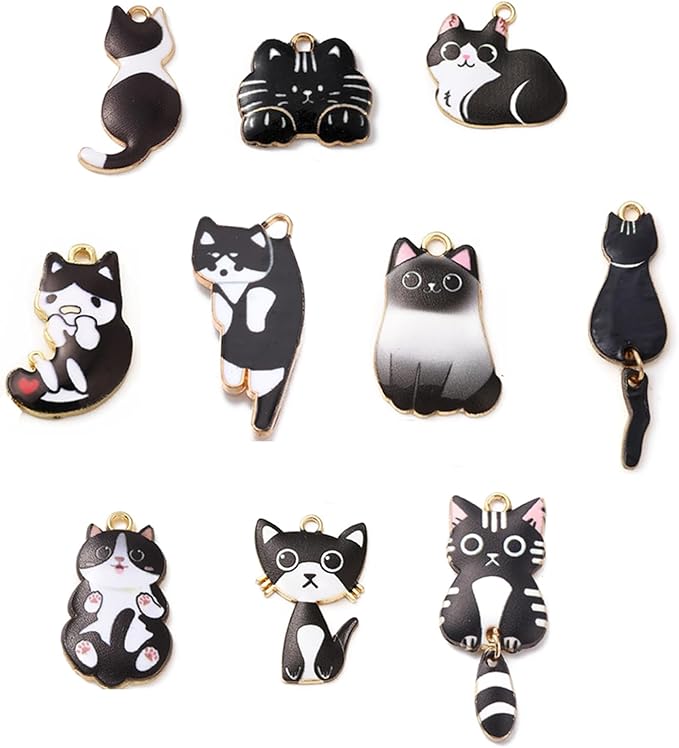 KitBeads 20pcs 10 Styles Black Cat Charms Cute Animal Pet Charms Enamel Cartoon Kitten Charms for Jewelry Making Bracelets Bulk