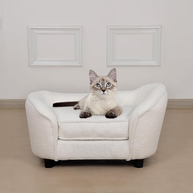 Pet Sofa Bed, Velvet Pet Couch Chair with Removeable & Washable Cushion for Small Dogs & Cats (white)