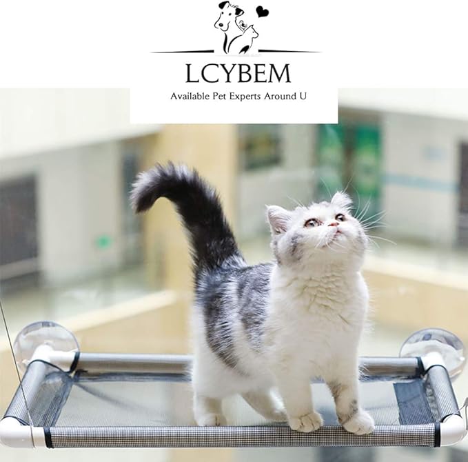 Lcybem Cat Hammocks for Window - Seat Suction Cups Space Saving Cat Bed, Pet Resting Seat Safety Cat Window Perch for Large Cats, Providing All Around 360° Sunbath for Indoor, Weighted up to 33lbs