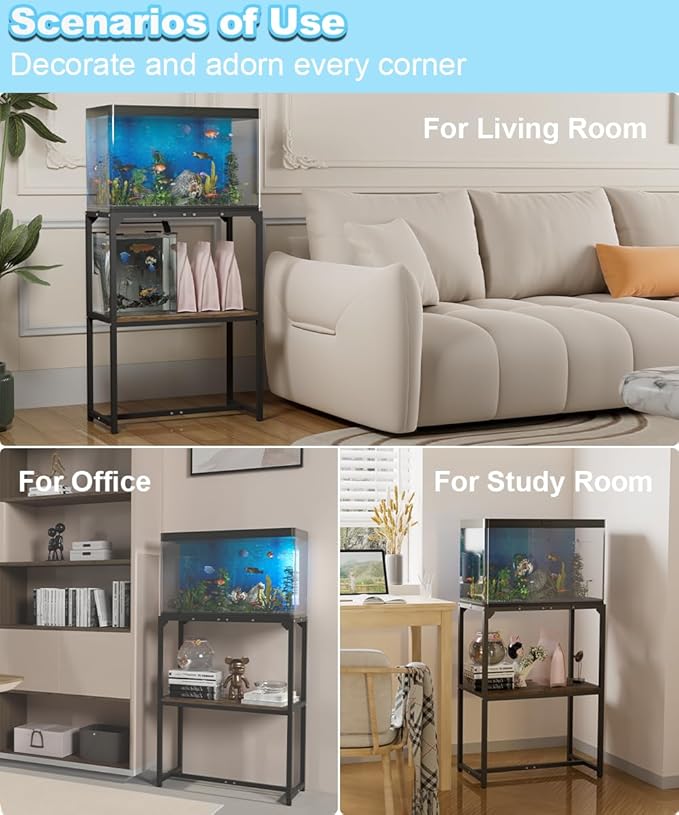 20 Gallon Fish Tank Stand, Upgraded Height Aquarium Stand Table with 2 Tiers Storage Shelf, Metal Reptile Breeder Turtle Terrarium Stand Rack for Home Office, 24" L x 12" W x 32.2" H, 510 LBS Capacity, Black