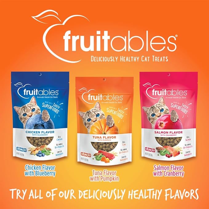 Fruitables Crunchy Treats For Cats – Healthy Low Calorie Treats Packed with Protein – Free of Wheat, Corn and Soy – Made with Real Tuna with Pumpkin – 2.5 Ounces