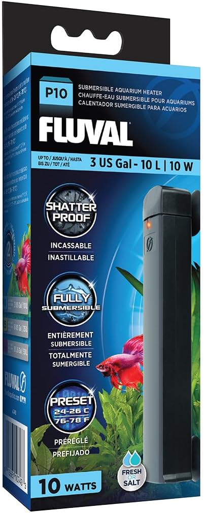 Fluval P10 Submersible Aquarium Heater for Up to 3 Gallons, 10 Watts
