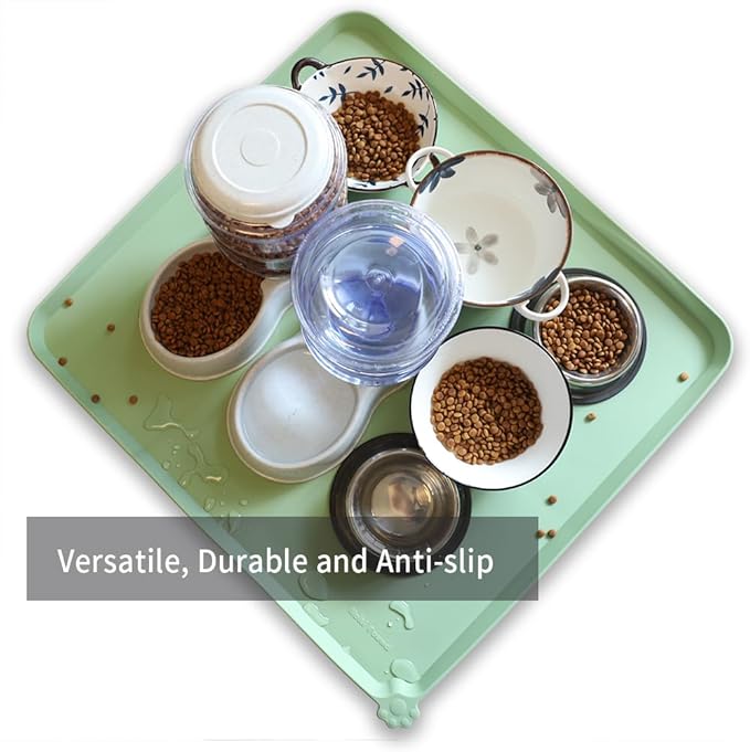 Hoki Found XX-Large Silicone Pet Food Mats Tray - Non slip Pet Dog Cat Bowl Mats Placemat - Dog Pet Cat Feeding Mat - Waterproof Dog Cat Food Mats -Pet Water Mats for Carpet - Jade