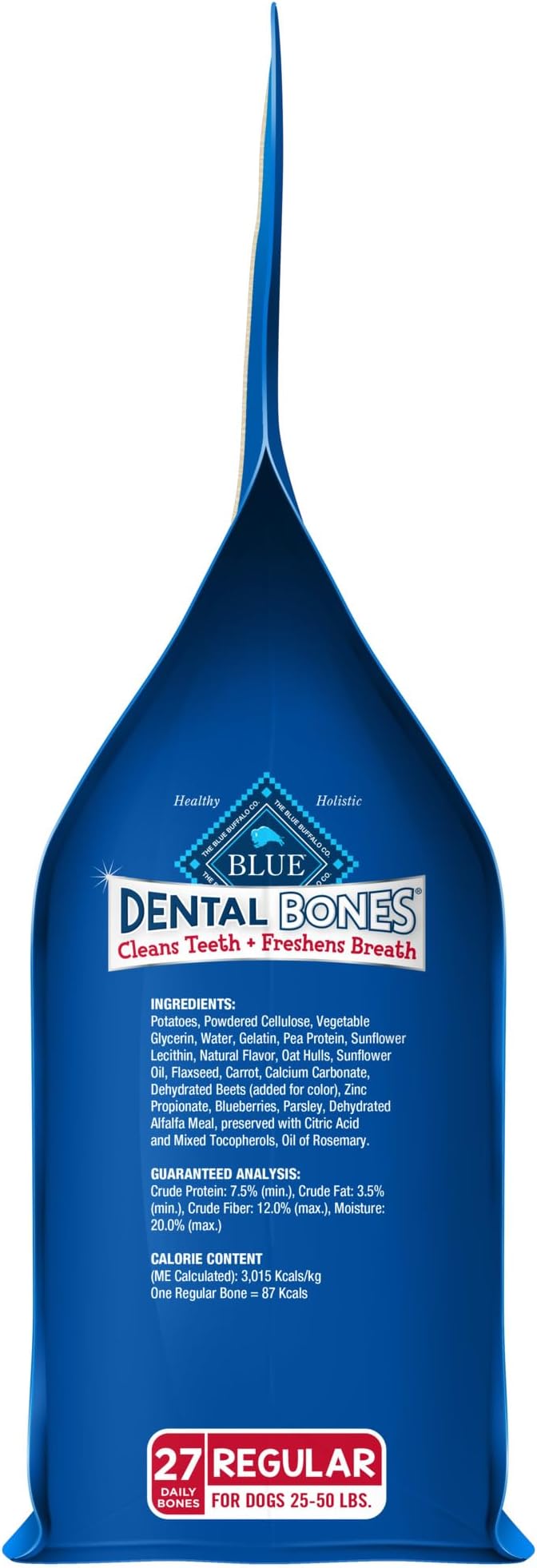 Blue Buffalo Dental Bones Regular Natural Dental Chew Dog Treats, (25-50 lbs) 27-oz Bag Value Pack