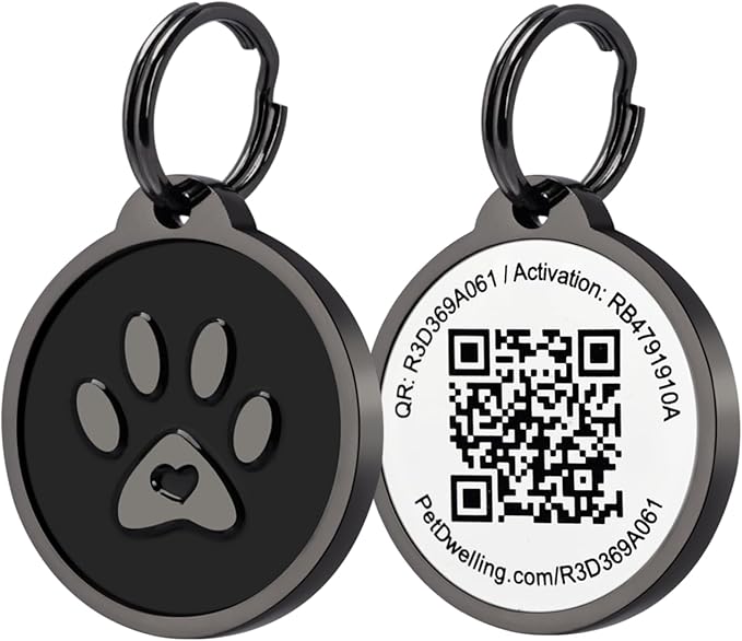 Premium Pet ID Tag for Dogs and Cats: Easy Scan QR Code, Instant Online Pet Profile Access, & Scan Location Alerts(Lux Black Paw)