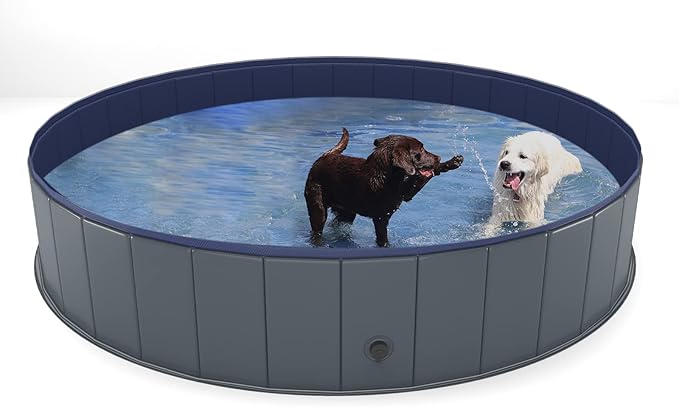 Niubya Foldable Dog Swimming Pool, Collapsible Hard Plastic, Portable Bath Tub for Pets Dogs and Cats, Pet Wading Pool for Indoor and Outdoor, 64 x 12 Inches