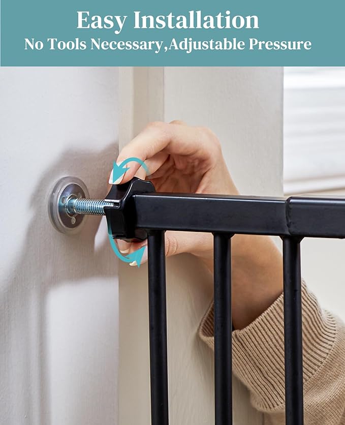 InnoTruth 36" Tall Baby Gate for Dogs, 29-39.6” Auto Close Safety Gate Crafted for Child Protection with 2.24" Slots, Dual-Lock Safety Design and Wall-Friendly, Black