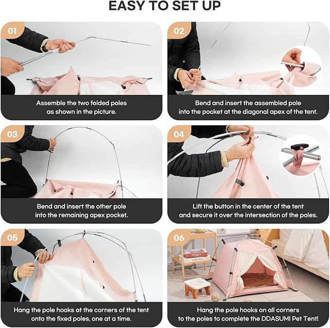 DDASUMMI Portable Pet Teepee Waterproof & Durable PE Floor Mat Dog & Cat House for Indoor/Outdoor, Camping Dog Tent Stable and Comfortable for Pets (Grey, M)