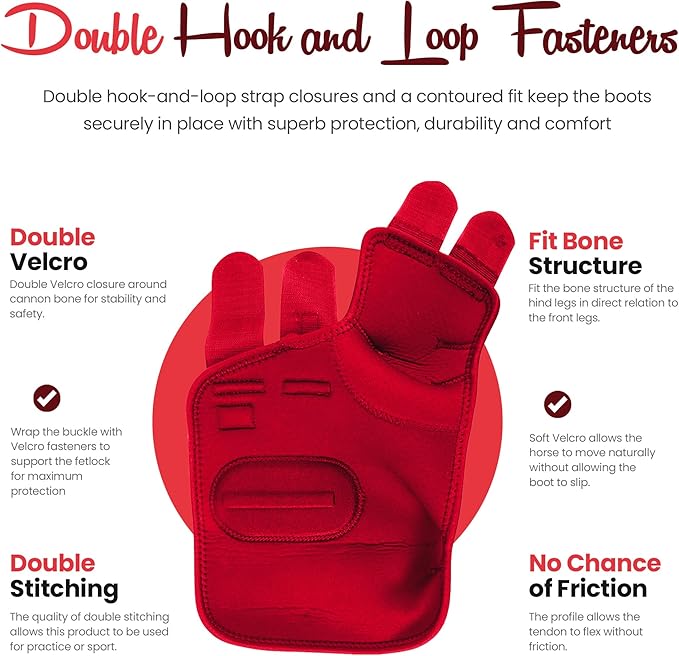 RS Premium Design Horse Boots, Protective and Shock Absorber | Horse Fly Boots Best for Jump Training and for Trails | Ok Fabric Provides Ultimate Flexibility (Red, Medium)