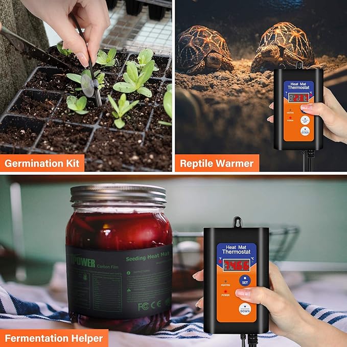 iPower 8X12 Inch Reptile Heat Pad Under Tank Heater Terrarium Warmer Heating Mat and Digital Thermostat Controller for Turtles Lizards Frogs and Other Small Animals Black