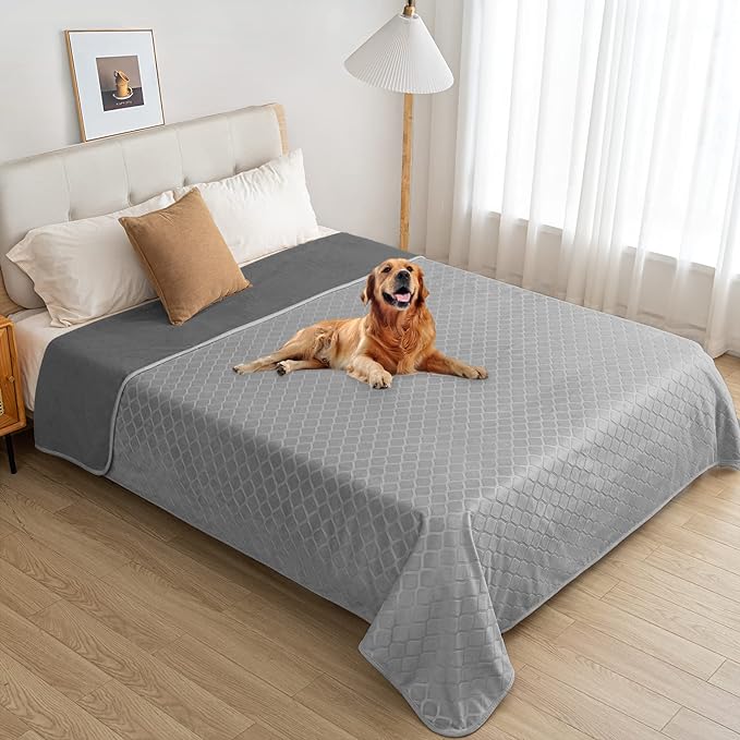 fuguitex Waterproof Dog Blanket Bed Cover Dog Crystal Velvet Moroccan Fuzzy Cozy Plush Pet Blanket Throw Blanket for Couch Sofa(40 * 60 inch, Light grey+Grey)