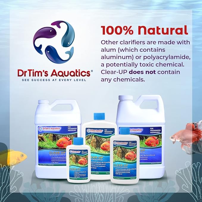 DrTim's Aquatics Freshwater Clear-UP Natural Water Clarifier – for Fish Tanks, Aquariums, Filtering, Treatment Eco-Friendly Solution to Clear Waters Remove Harmful Organics-32 oz.