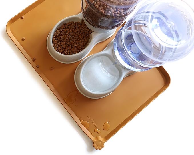 Hoki Found Large Silicone Pet Food Mats Tray - Non slip Pet Dog Cat Bowl Mats Placemat - Dog Pet Cat Feeding Mat - Waterproof Dog Cat Food Mats -Pet Water Mats for Floors - Butterscotch
